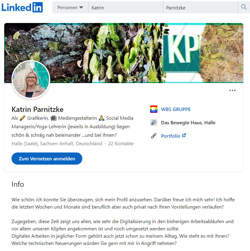 Social Media Kanal: LinkedIn-Profil von Katrin Parnitzke