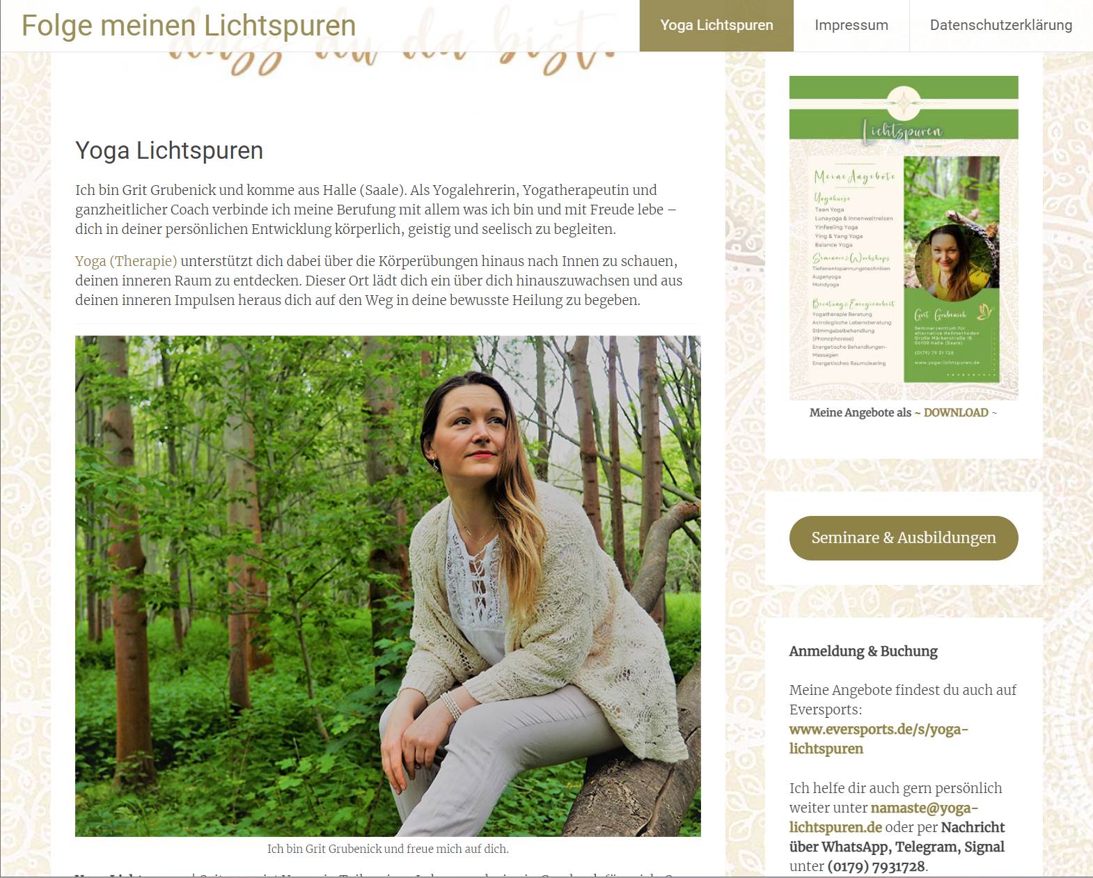 Yoga Lichtspuren Webseite | Grit Grubenick im Seminarzentrum Halle