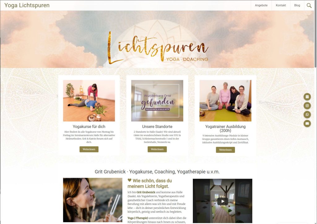 Websiteprojekt Yoga Lichtspuren | Grit Grubenick | Seminarzentrum Halle